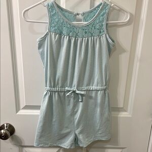 Btween Girls Blue Striped Lace Romper Size 8 Summer